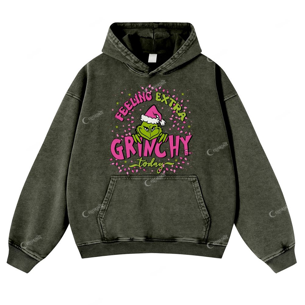 Green-Haired Monster Print Casual Washed Hoodie