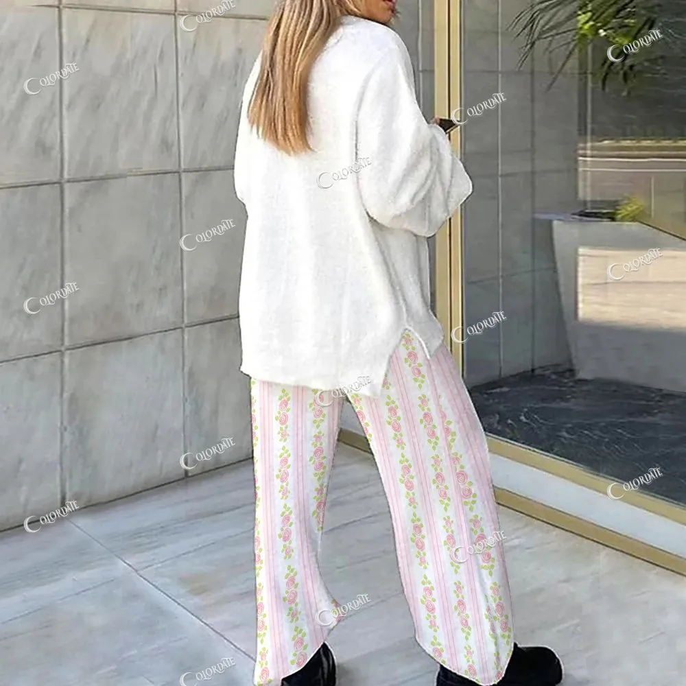 Custom Christmas Tree Striped Print  Loungewear Set For Women