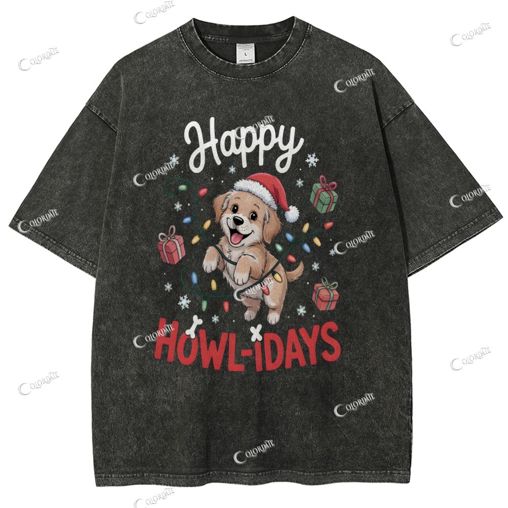 Unisex Cute Dog Printed Washed Tee