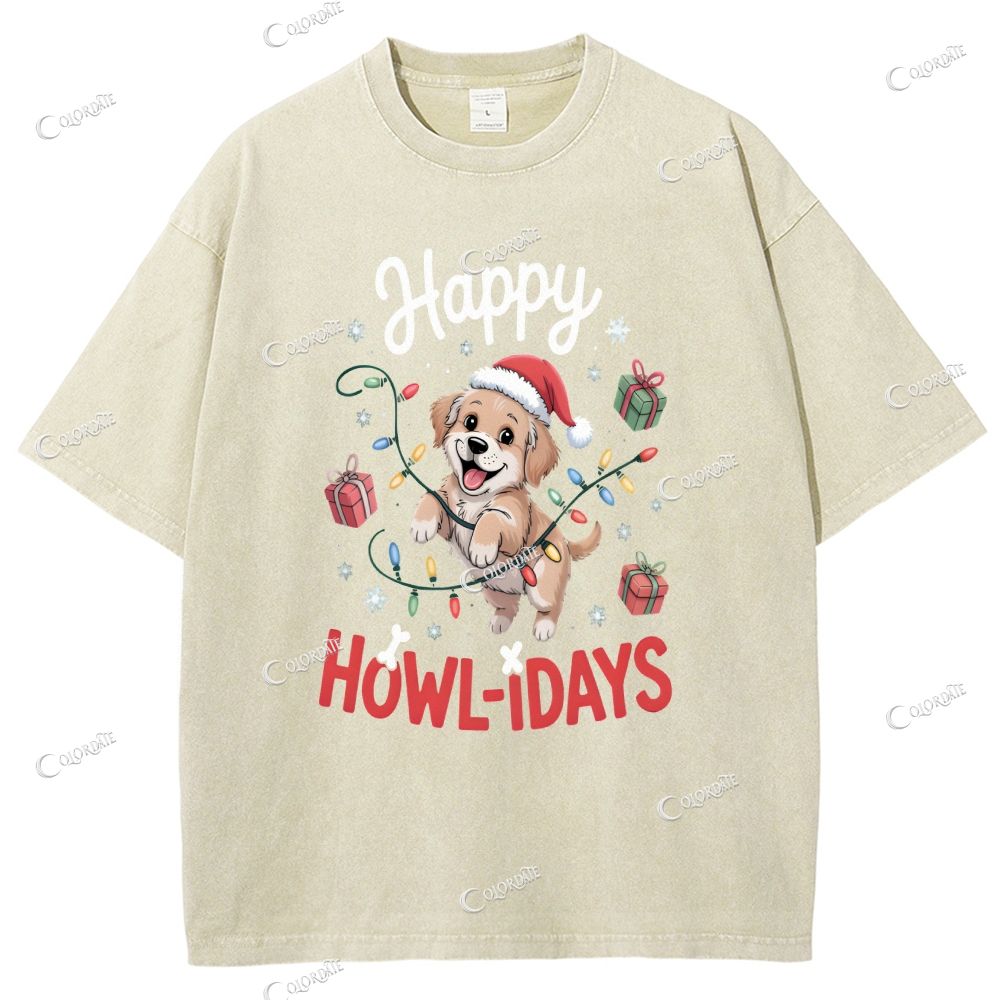 Unisex Cute Dog Printed Washed Tee
