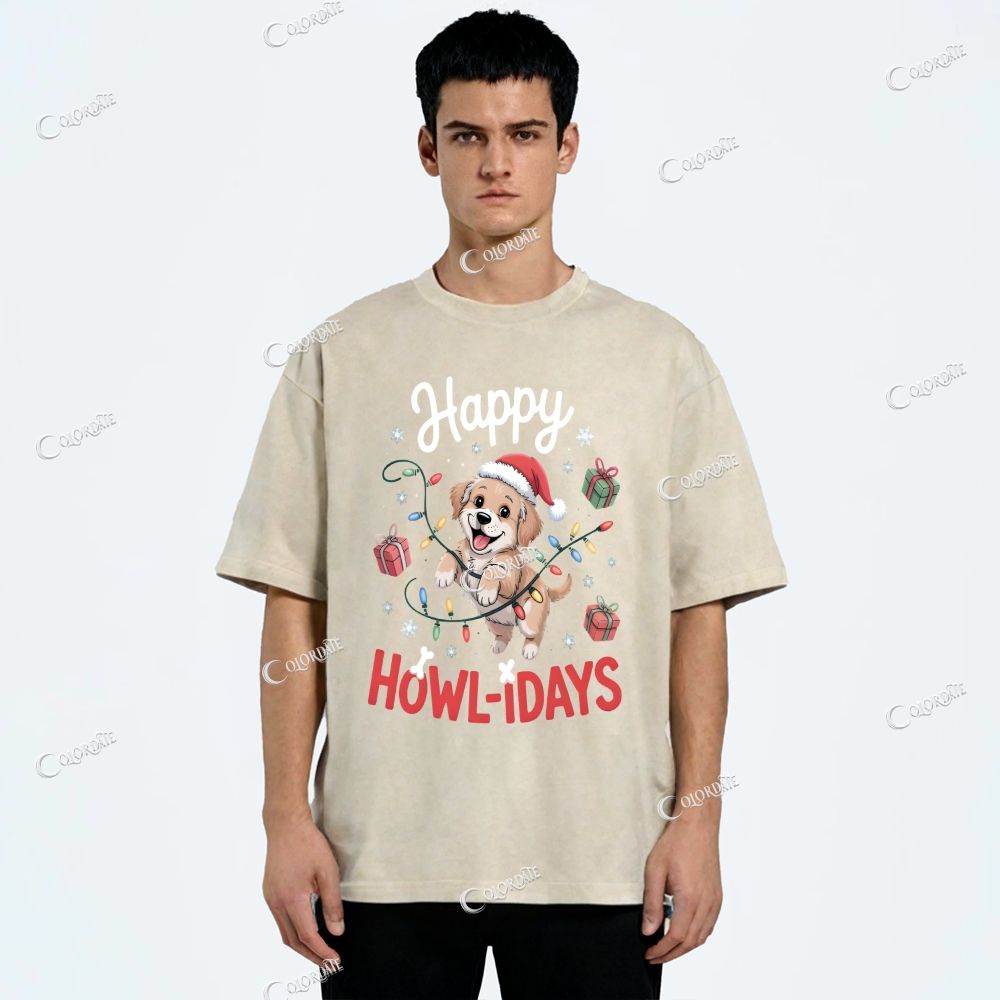 Unisex Cute Dog Printed Washed Tee