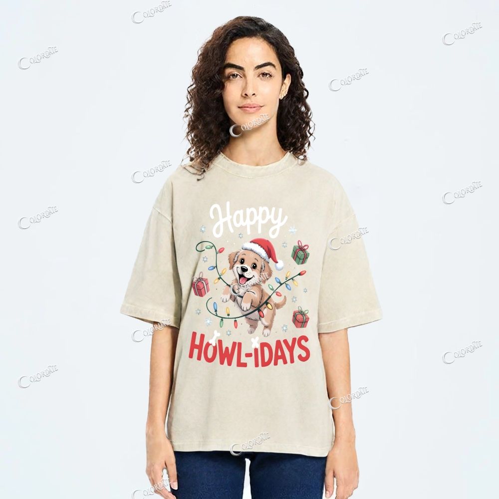 Unisex Cute Dog Printed Washed Tee