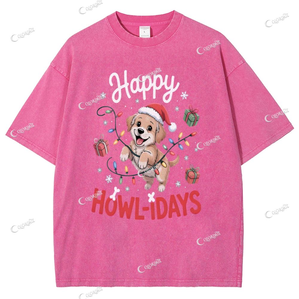 Unisex Cute Dog Printed Washed Tee