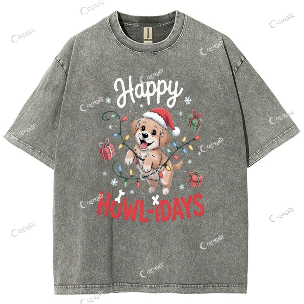 Unisex Cute Dog Printed Washed Tee