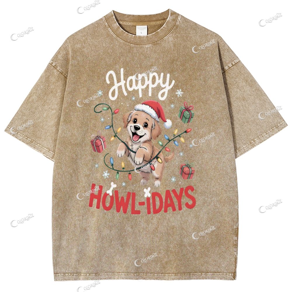 Unisex Cute Dog Printed Washed Tee