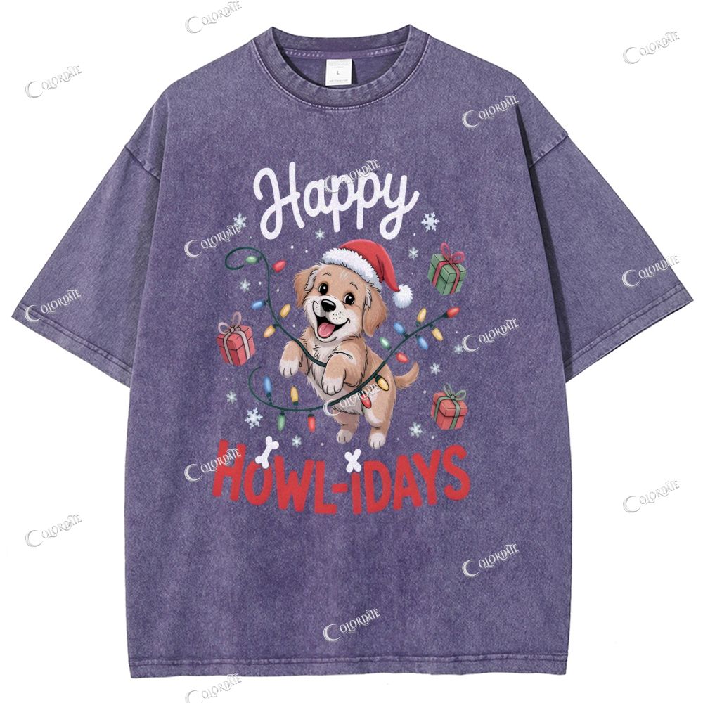 Unisex Cute Dog Printed Washed Tee