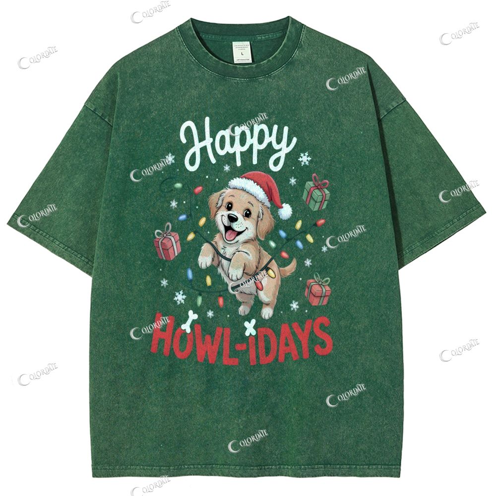 Unisex Cute Dog Printed Washed Tee