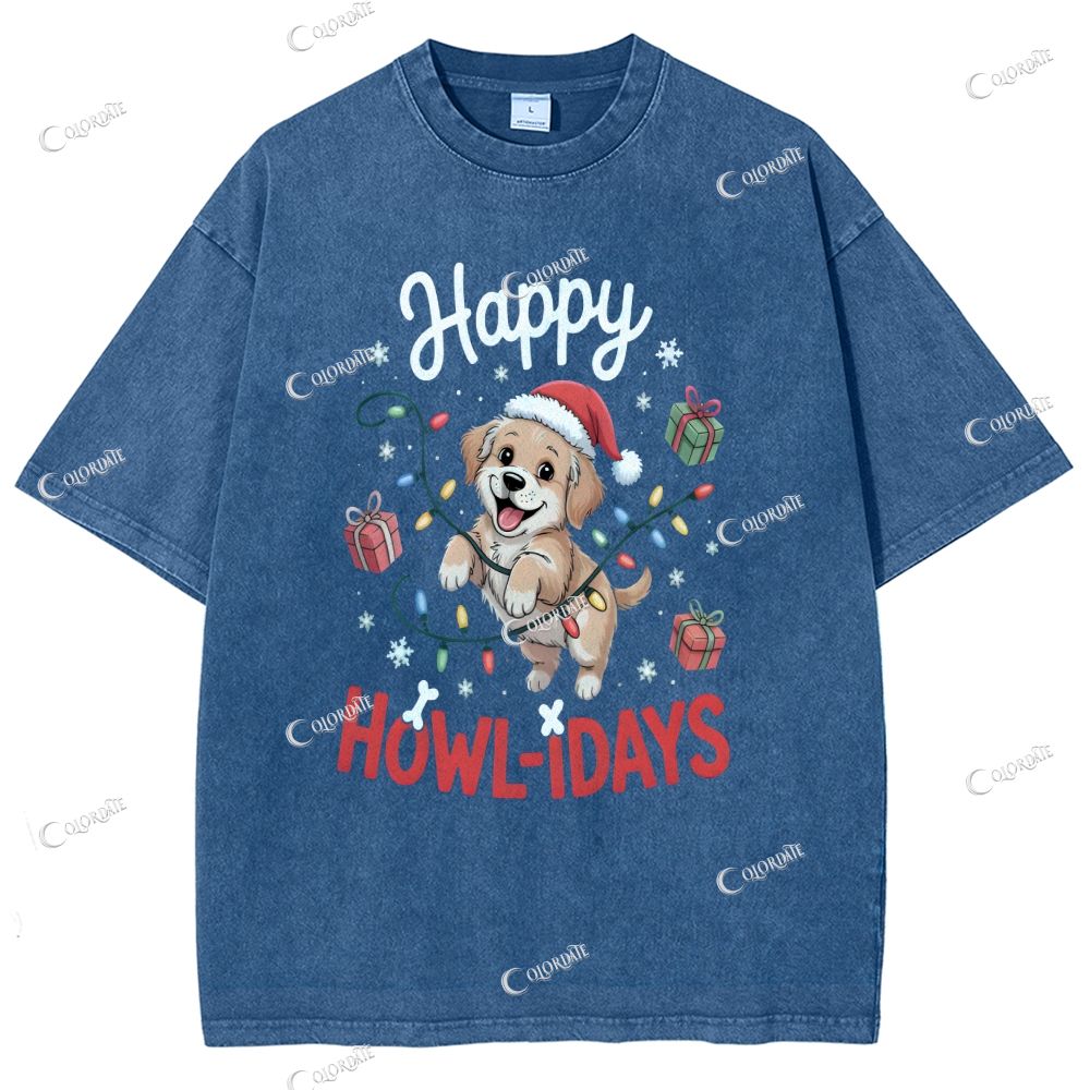 Unisex Cute Dog Printed Washed Tee