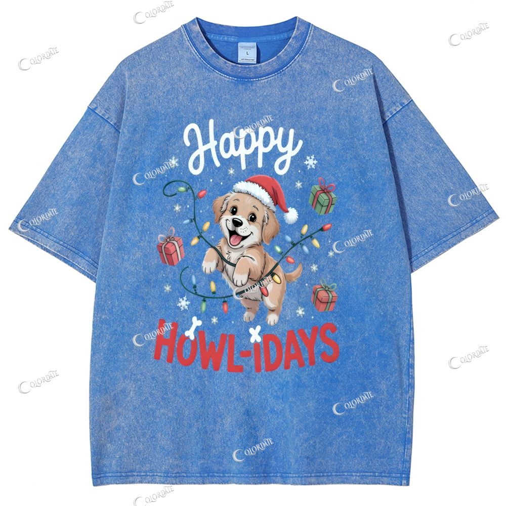 Unisex Cute Dog Printed Washed Tee