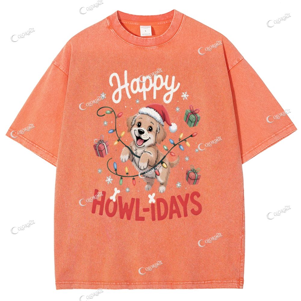 Unisex Cute Dog Printed Washed Tee