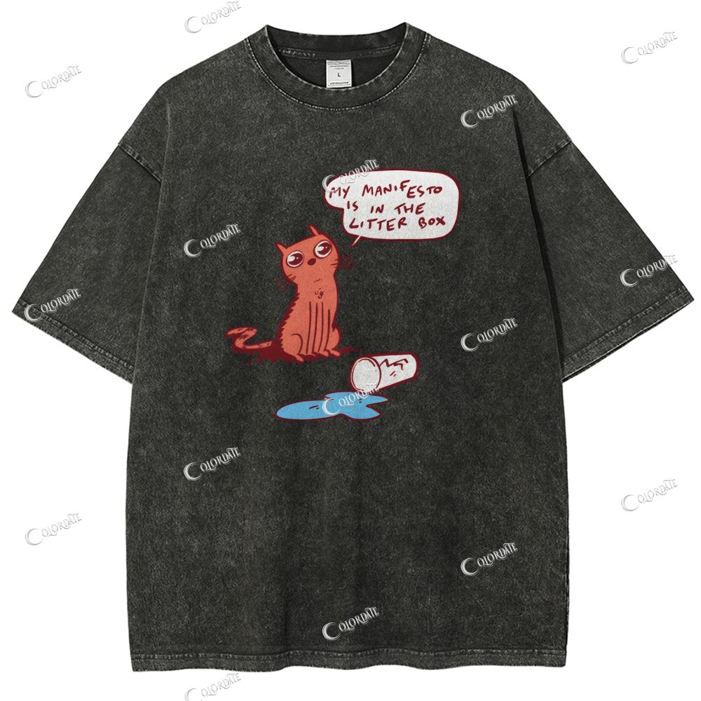 Unisex Cute Cat Printed Washed Tee
