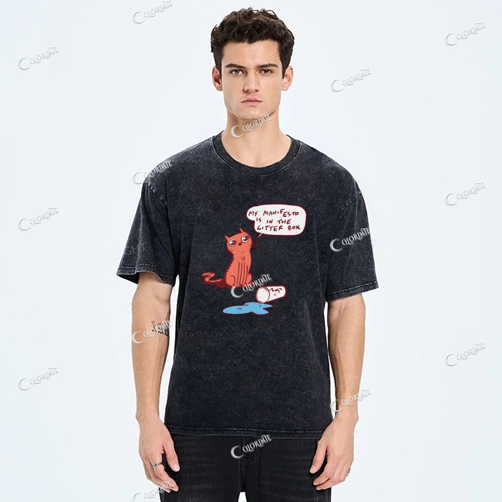 Unisex Cute Cat Printed Washed Tee