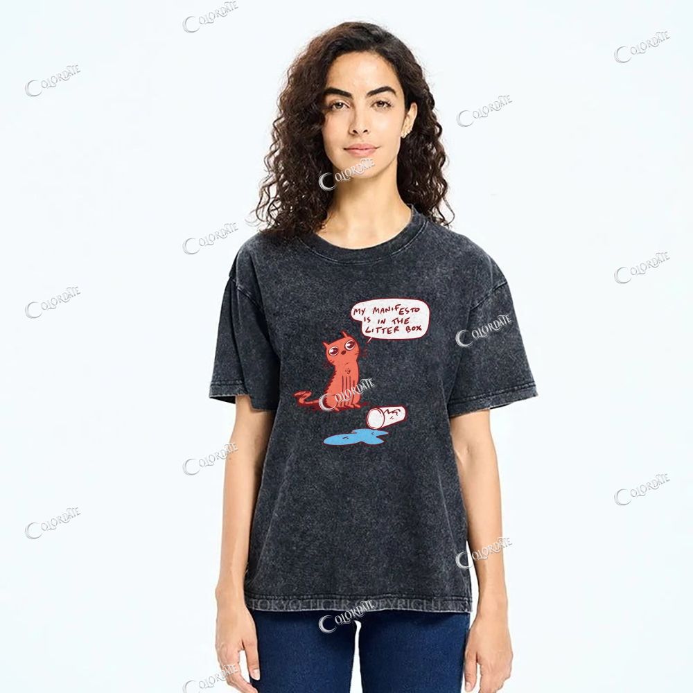 Unisex Cute Cat Printed Washed Tee