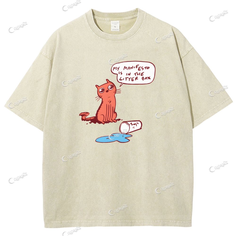 Unisex Cute Cat Printed Washed Tee