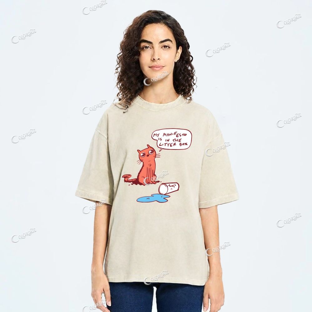 Unisex Cute Cat Printed Washed Tee