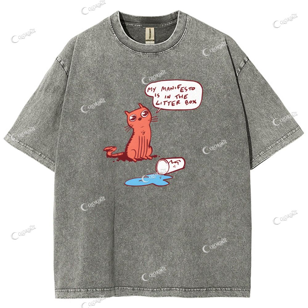 Unisex Cute Cat Printed Washed Tee