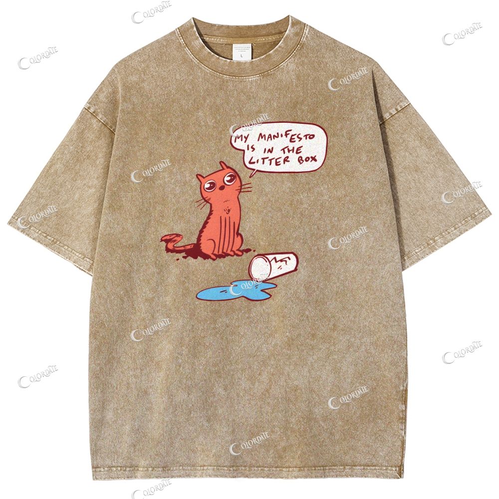 Unisex Cute Cat Printed Washed Tee