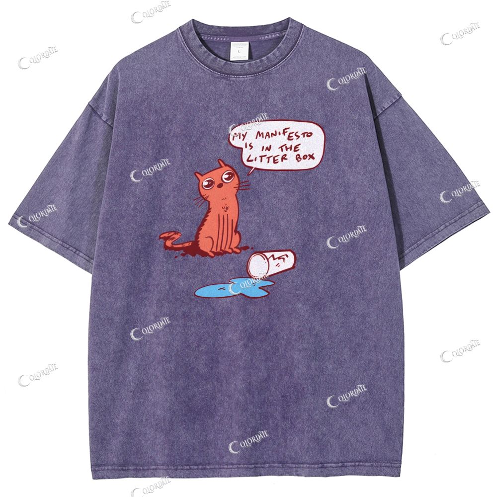 Unisex Cute Cat Printed Washed Tee