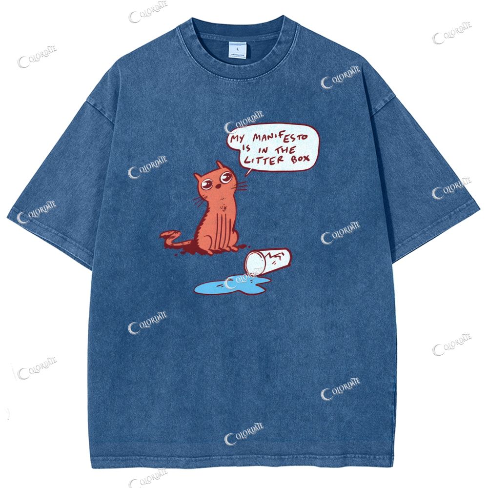 Unisex Cute Cat Printed Washed Tee