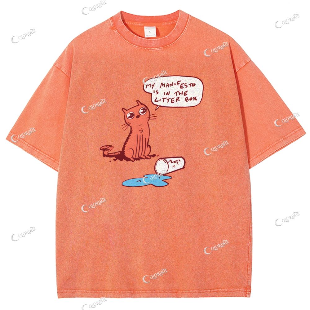 Unisex Cute Cat Printed Washed Tee