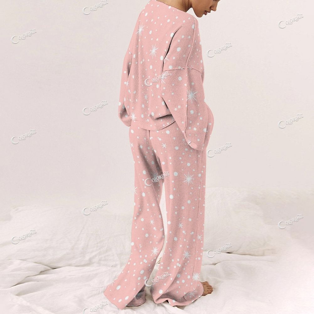 Colordate Women's Christmas tree Print Long Sleeve Pajama Set