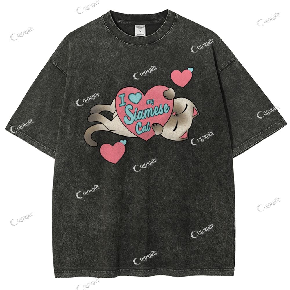 Unisex Cute Cat Printed Washed Tee