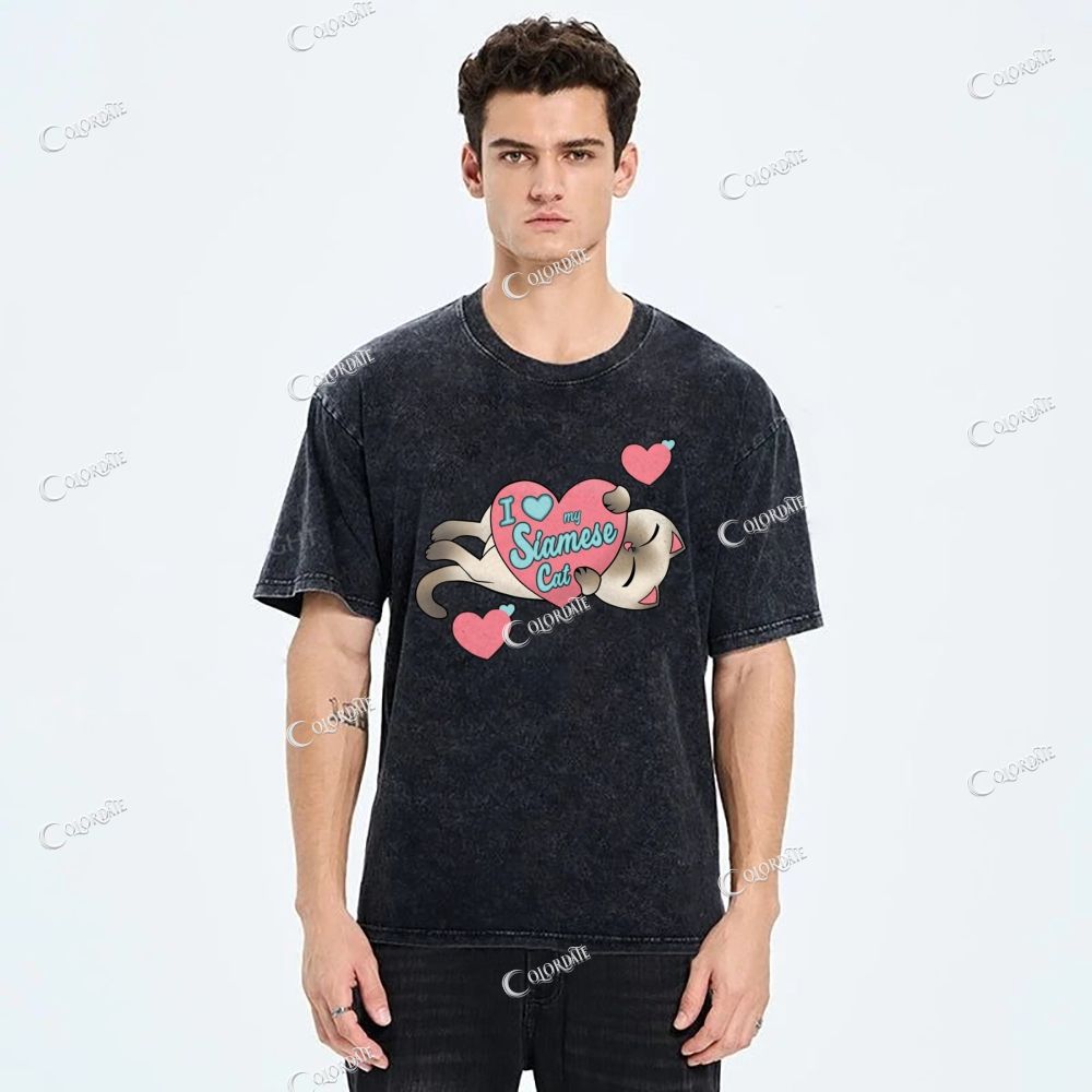 Unisex Cute Cat Printed Washed Tee