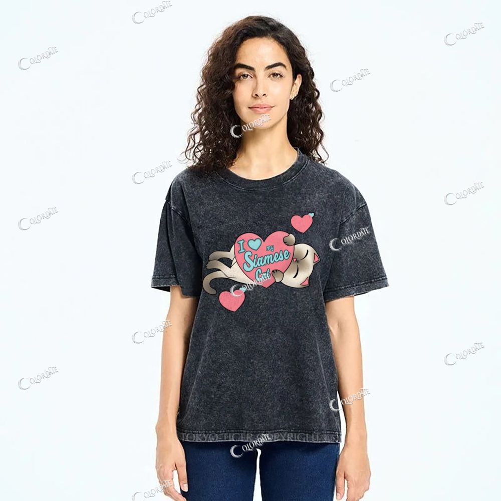 Unisex Cute Cat Printed Washed Tee