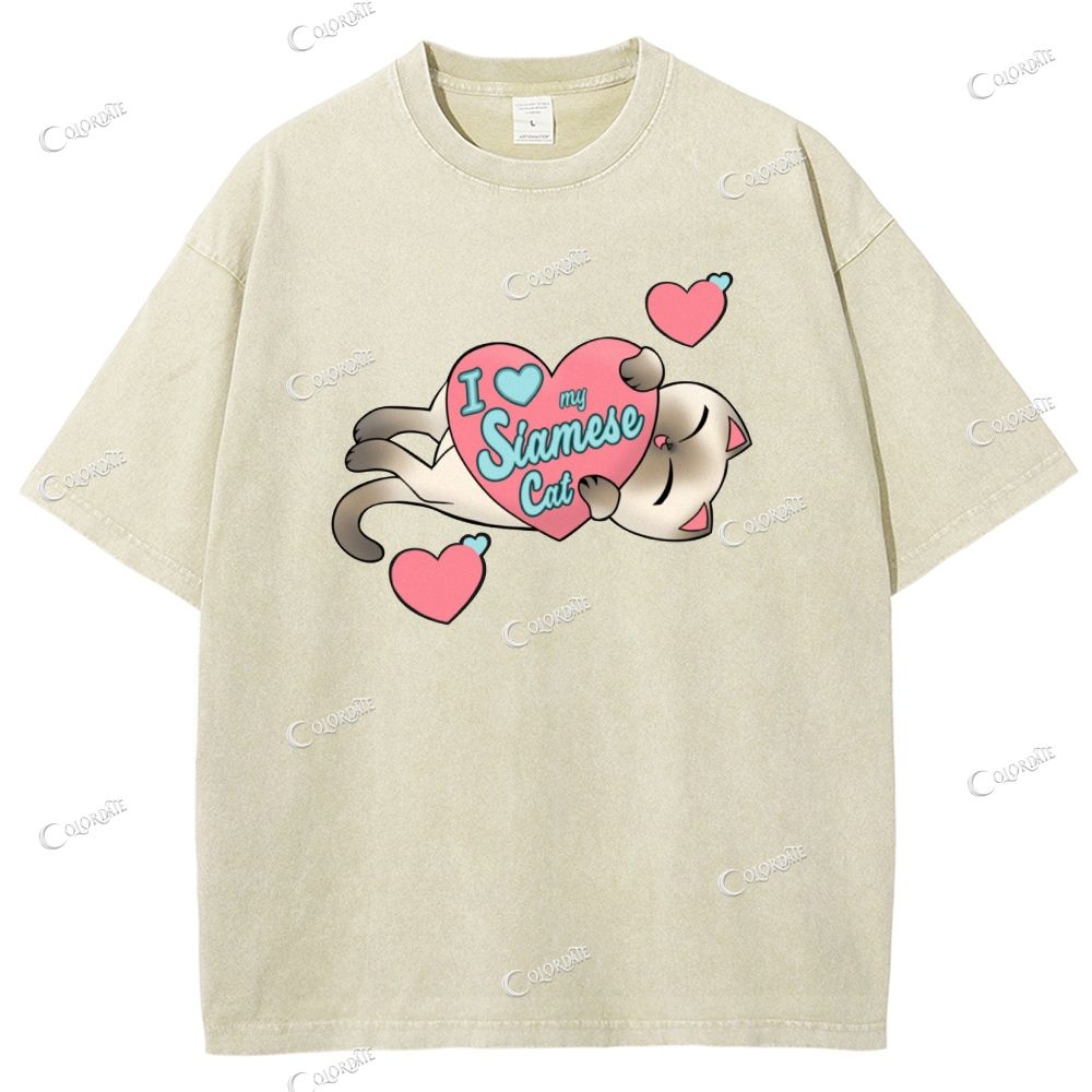 Unisex Cute Cat Printed Washed Tee