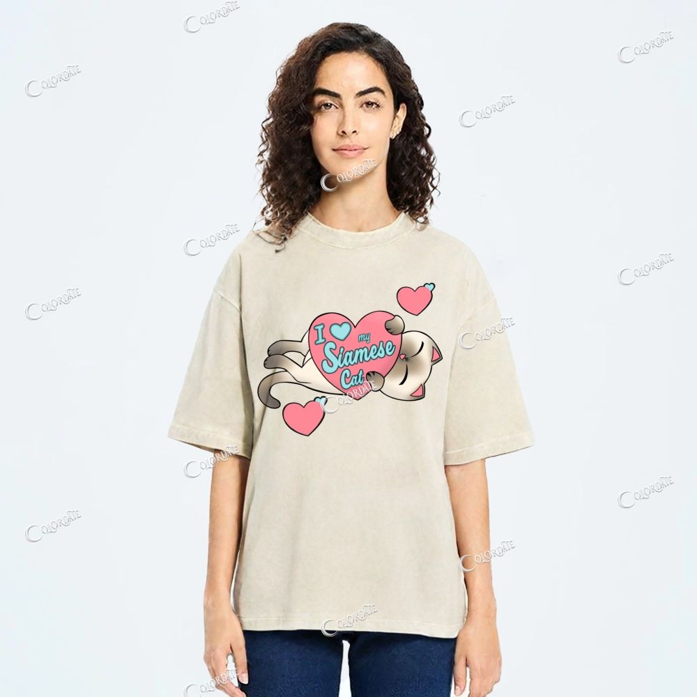 Unisex Cute Cat Printed Washed Tee