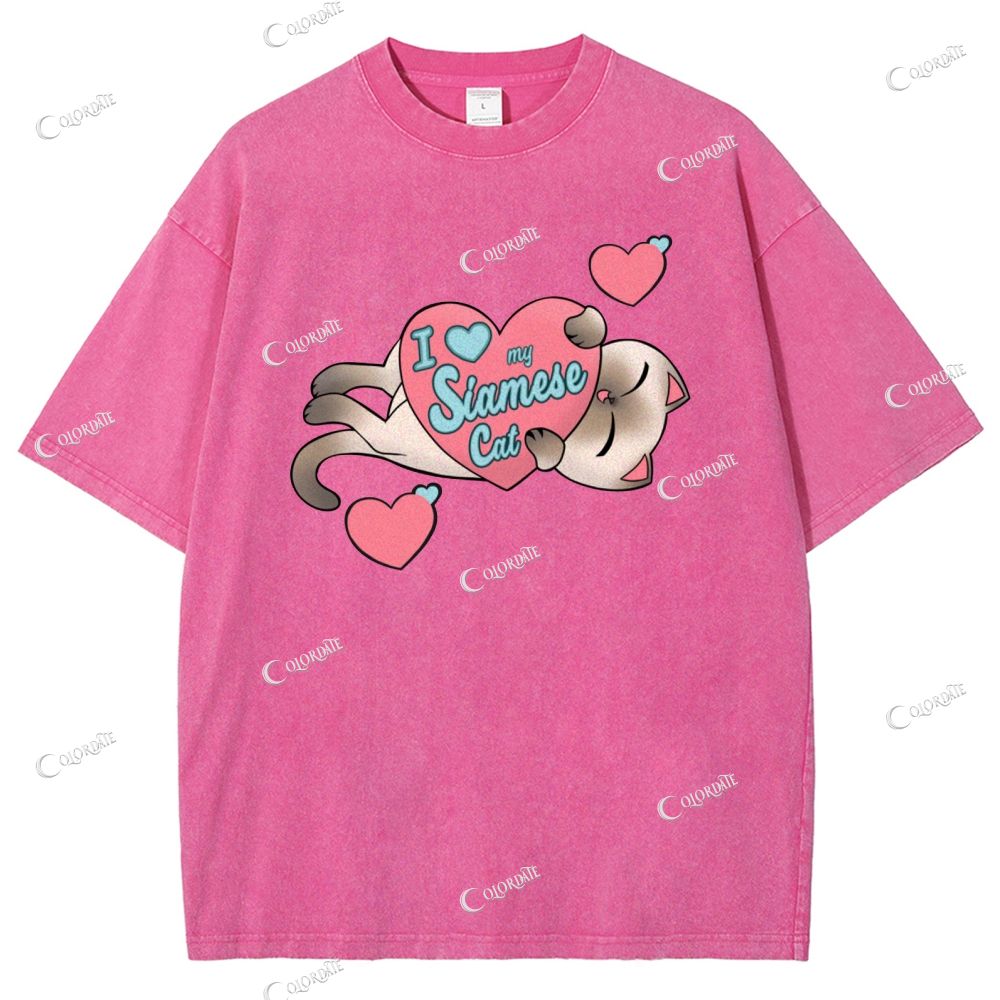 Unisex Cute Cat Printed Washed Tee