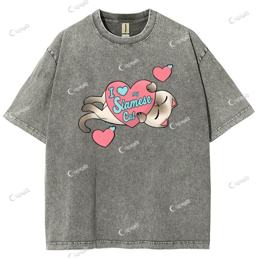 Unisex Cute Cat Printed Washed Tee