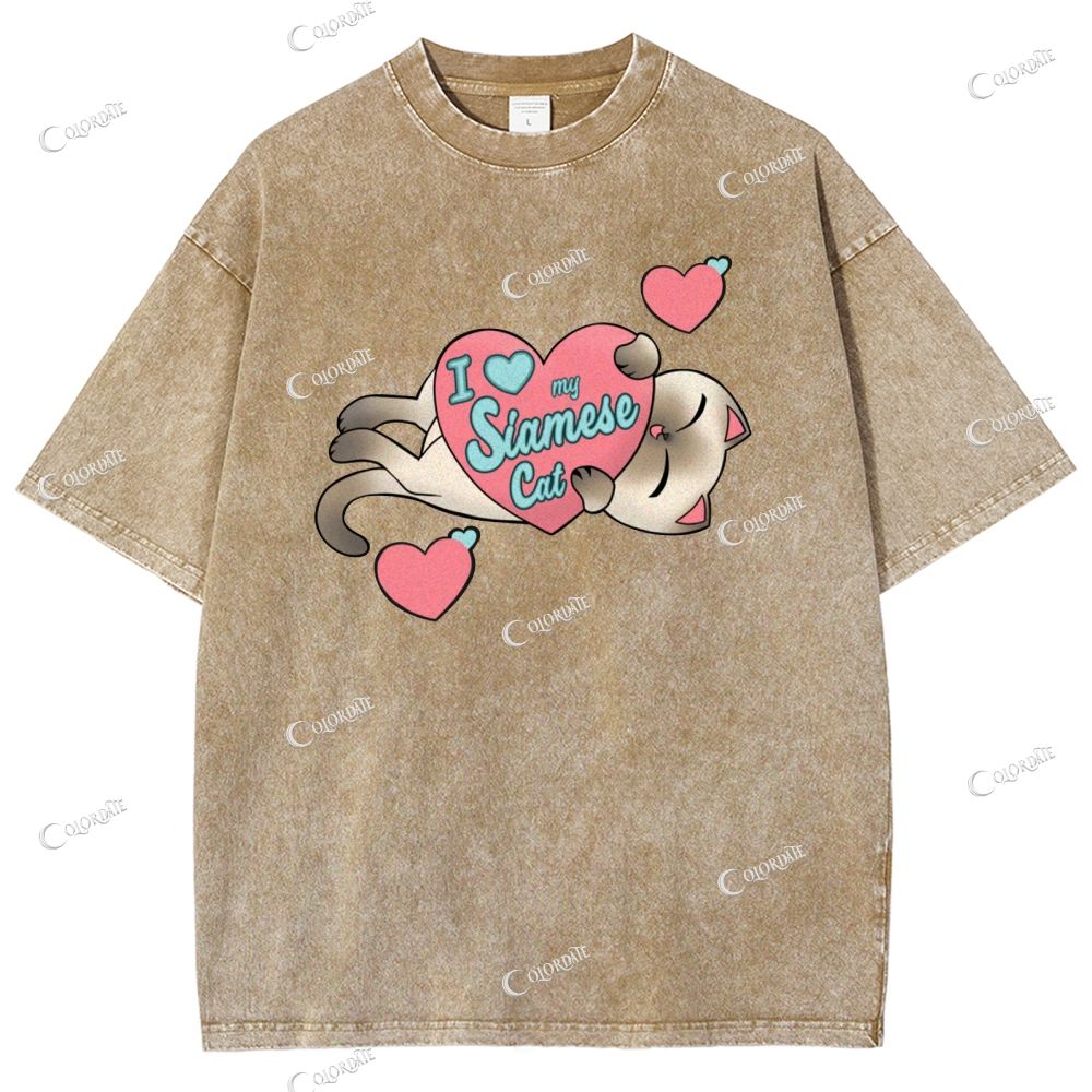 Unisex Cute Cat Printed Washed Tee
