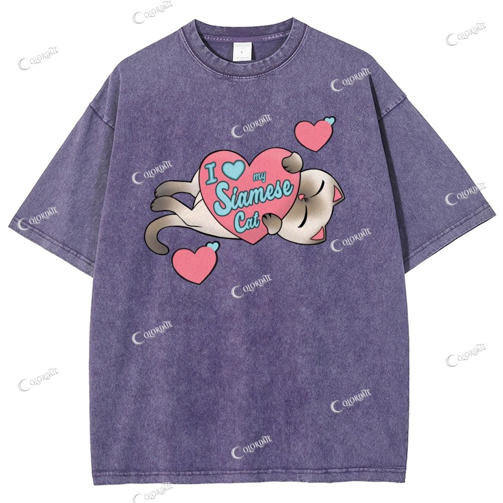 Unisex Cute Cat Printed Washed Tee