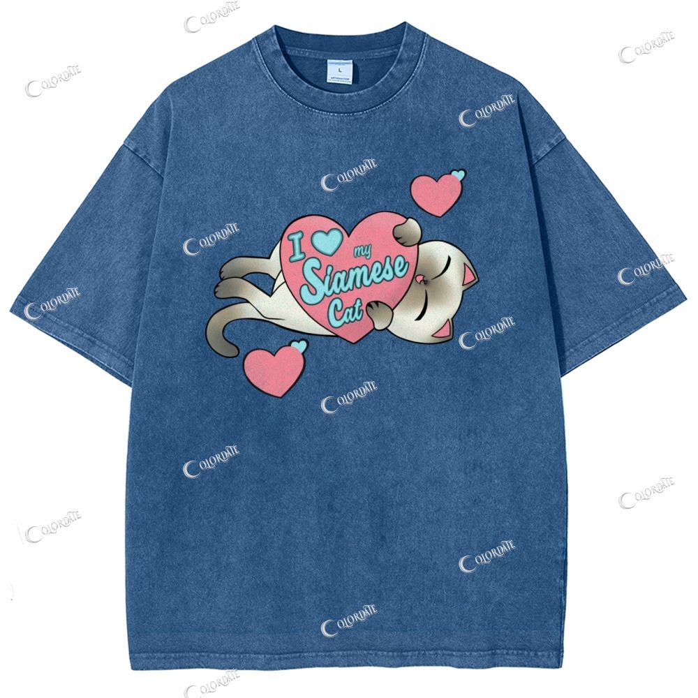 Unisex Cute Cat Printed Washed Tee