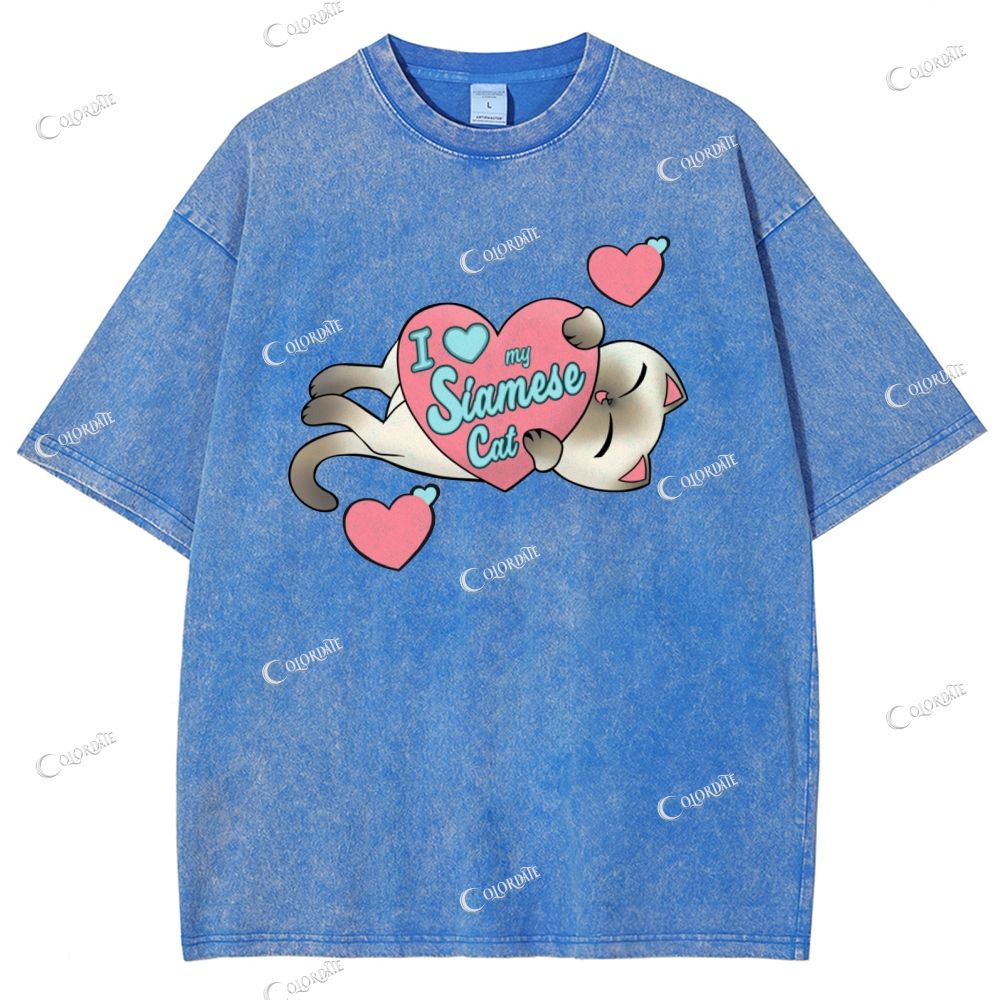 Unisex Cute Cat Printed Washed Tee