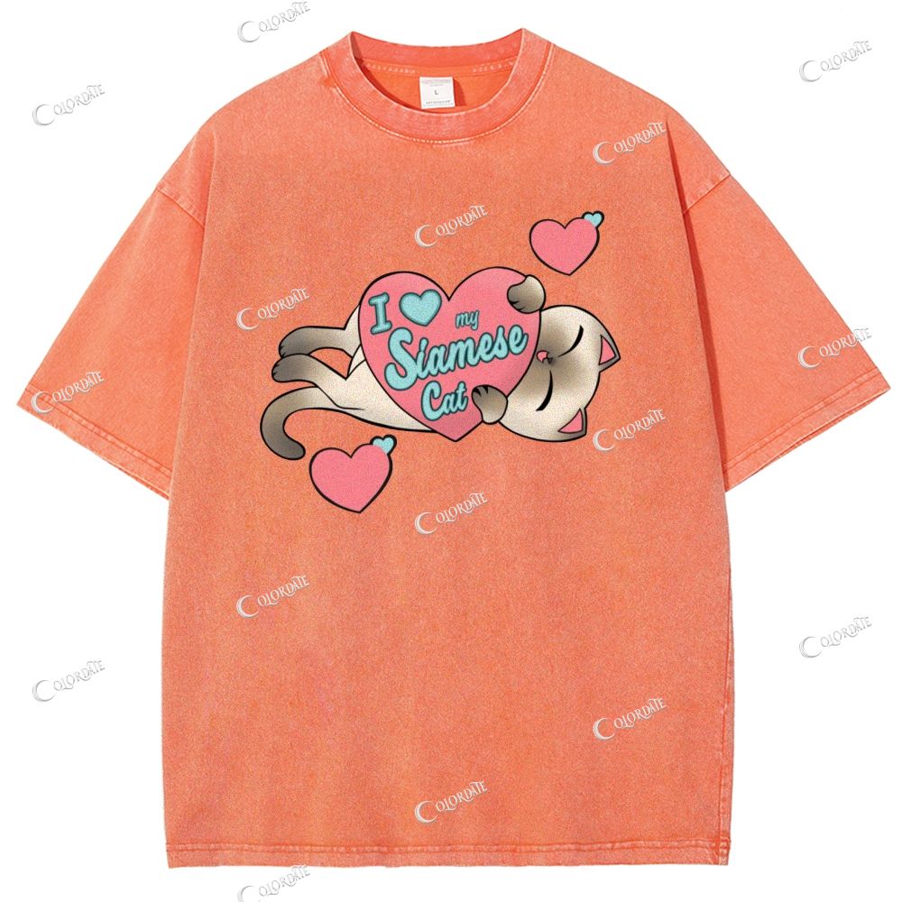 Unisex Cute Cat Printed Washed Tee