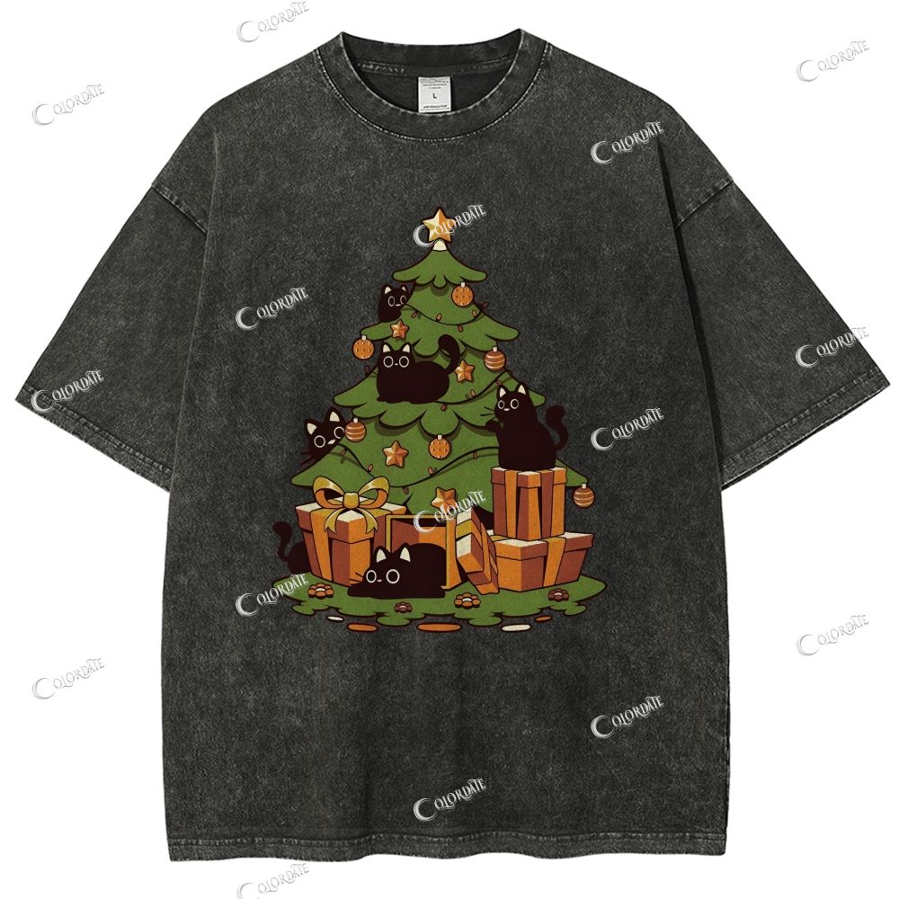 Unisex Christmas Tree Printed Washed Tee