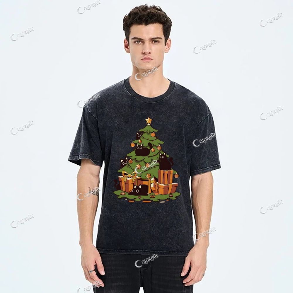 Unisex Christmas Tree Printed Washed Tee
