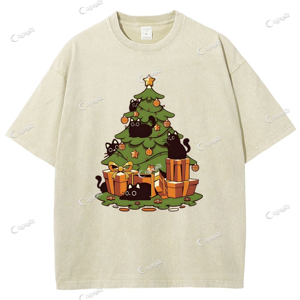 Unisex Christmas Tree Printed Washed Tee