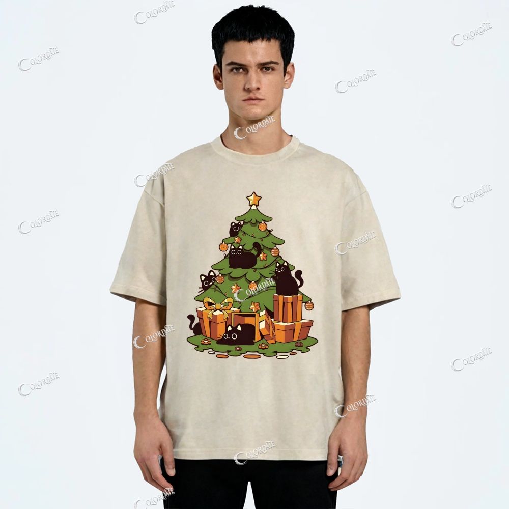 Unisex Christmas Tree Printed Washed Tee