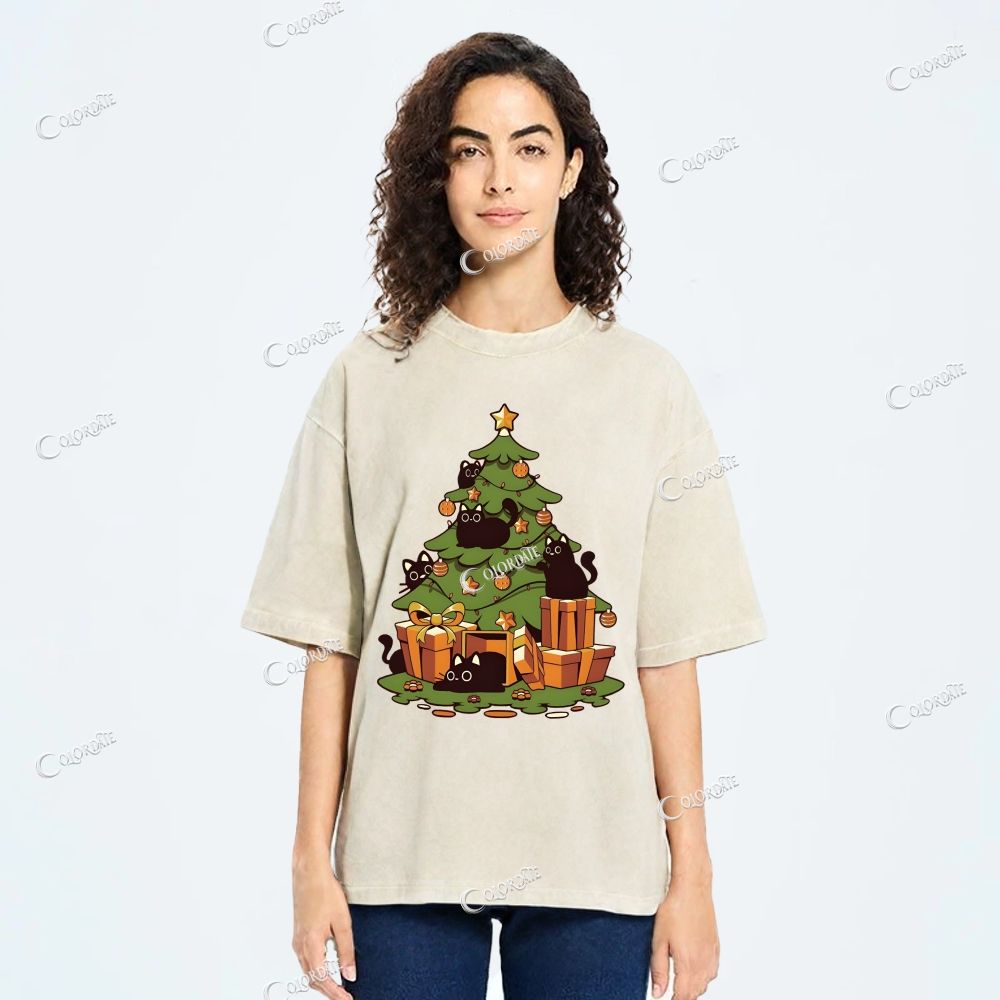 Unisex Christmas Tree Printed Washed Tee