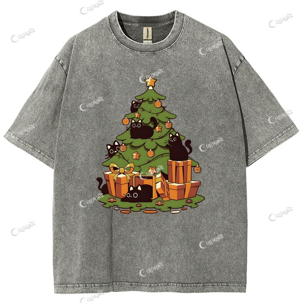 Unisex Christmas Tree Printed Washed Tee