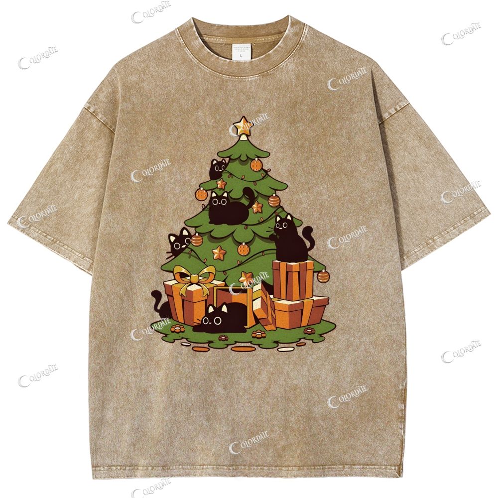 Unisex Christmas Tree Printed Washed Tee