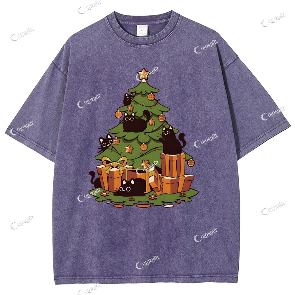 Unisex Christmas Tree Printed Washed Tee