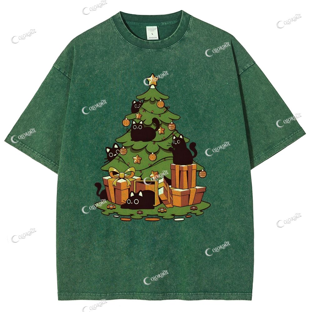 Unisex Christmas Tree Printed Washed Tee
