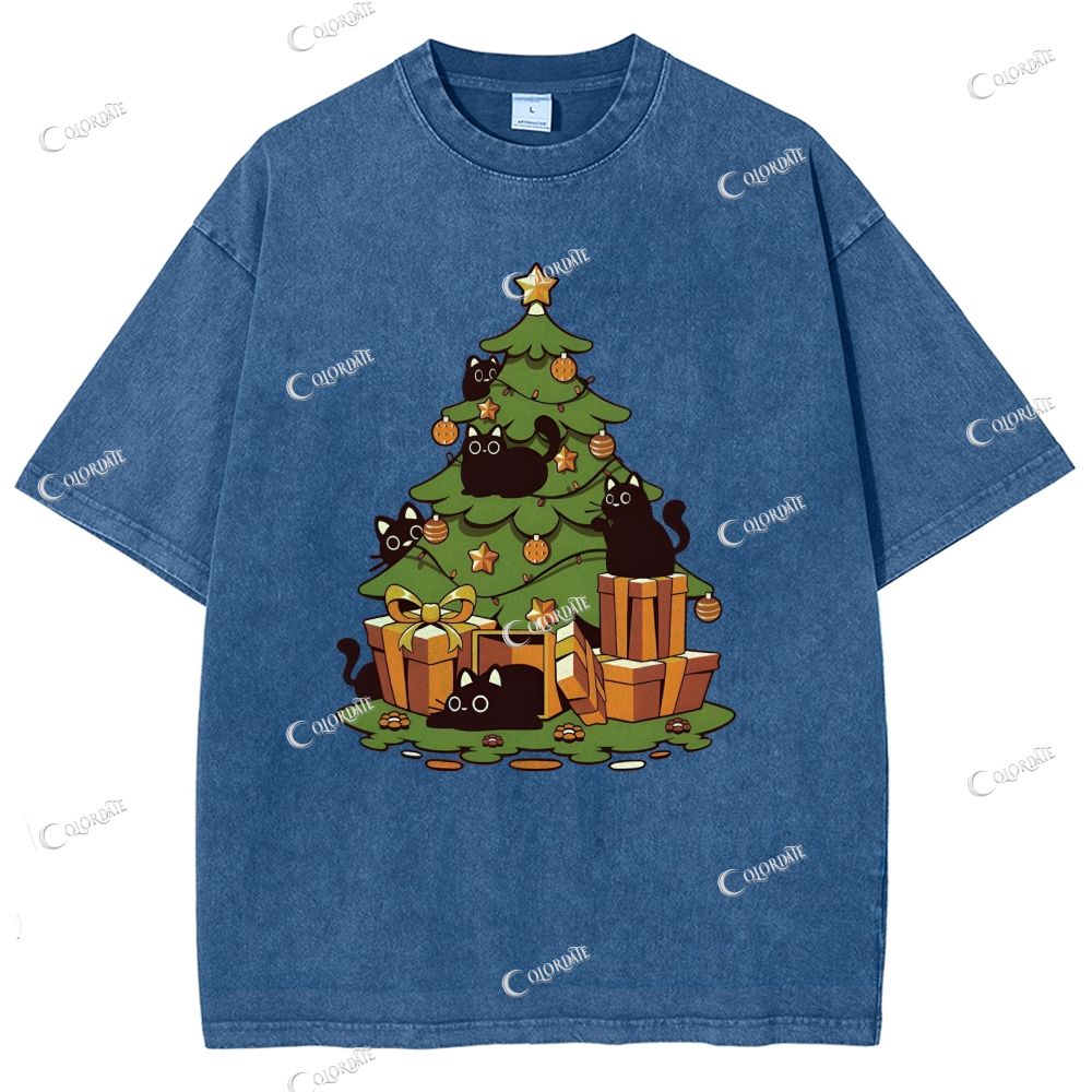 Unisex Christmas Tree Printed Washed Tee