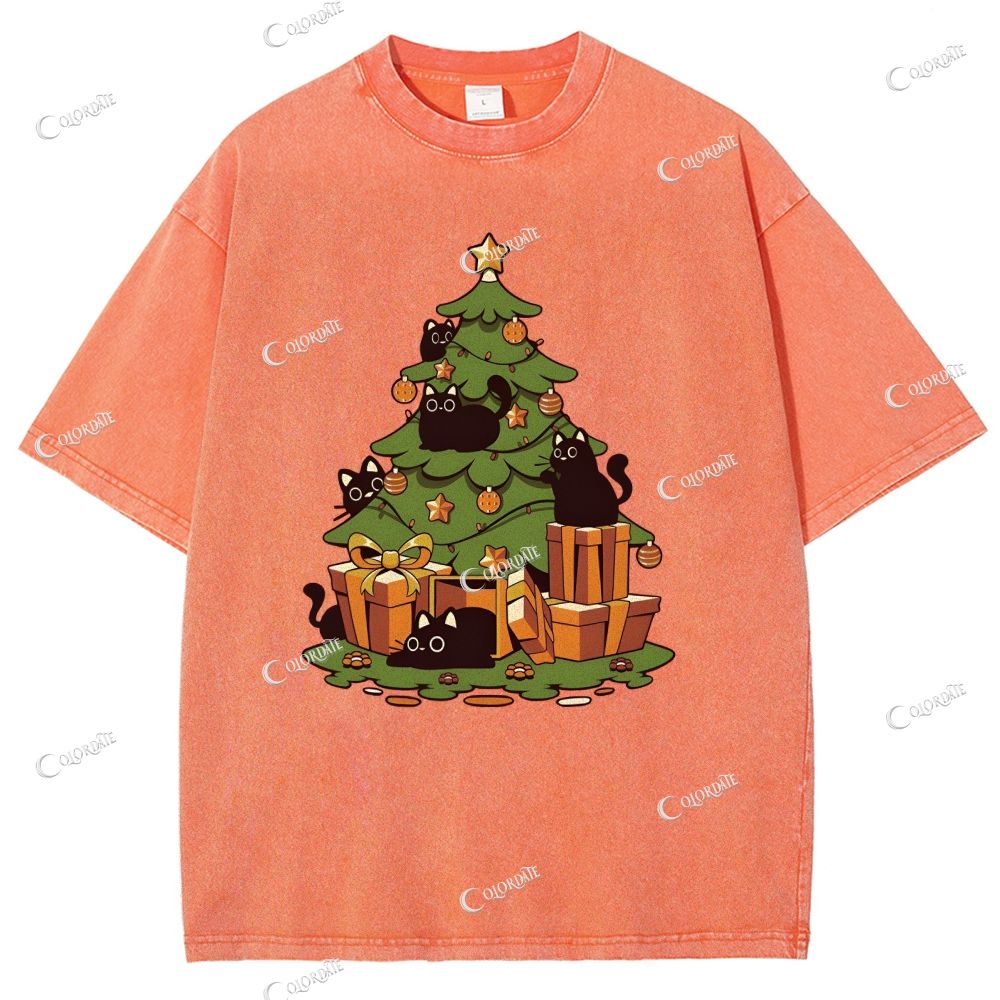 Unisex Christmas Tree Printed Washed Tee
