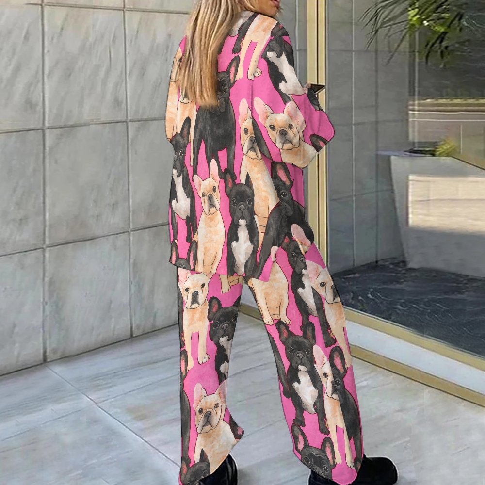 Women's Pink Bulldog Print Fleece Suit