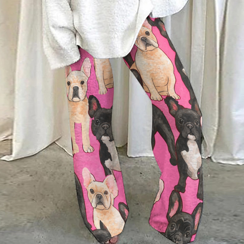 Women's Pink Bulldog Print Fleece Suit